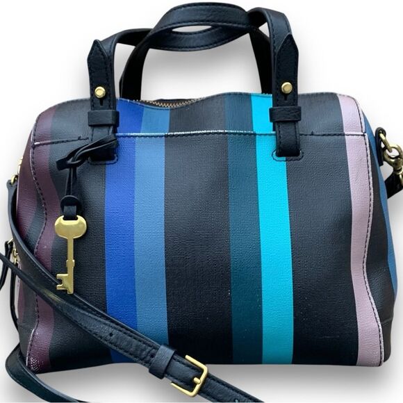 Fossil Sydney Striped Satchel Purse Handbag Multicolor Shoulder Crossbody Bag - Picture 7 of 13